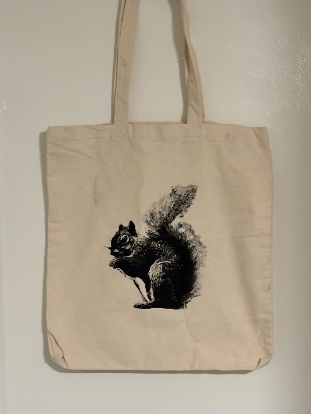 Canvas Tote Bag with Black Squirrel Print - Bag Edge Fair